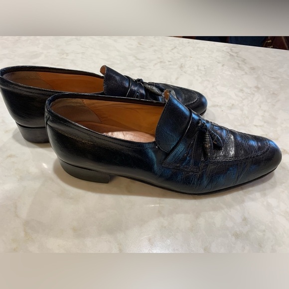 Vintage Black Leather Tassel Slip On Loafers Dress Shoes Sz 9.5 - Picture 2 of 7